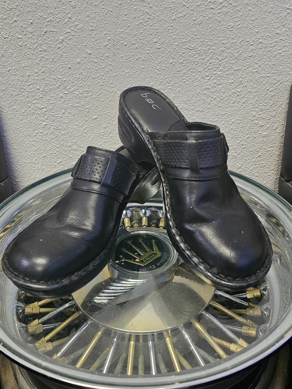 b.o.c Black Leather Clogs
